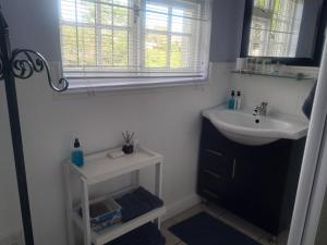 a bathroom with a sink and a mirror and a sink at Franmarel in Plettenberg Bay