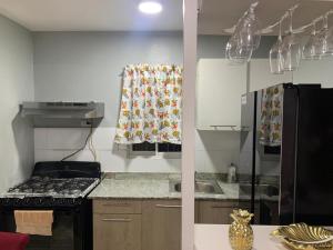 a kitchen with a stove and a sink and a refrigerator at Casa Mamá Tere in Pantoja +5 photos