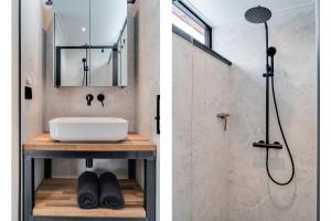 a bathroom with a sink and a shower at OplooPark Forrest Villa in Oploo