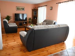 a living room with a couch and a tv at Apartmani Filip i Jakov in Senj