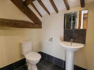 a bathroom with a toilet and a sink at Bwthyn Y Wennol in Llanddulas +24 photos