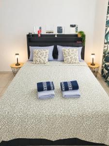 a bedroom with a large bed with two pillows on it at Studio Centre Ville in Nice