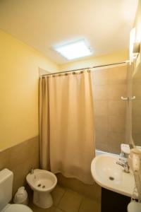 a bathroom with a toilet and a sink and a shower at Nuevos Horizontes in Tandil
