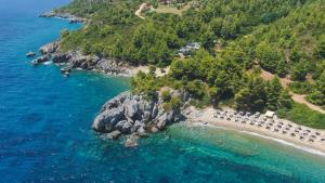 an aerial view of a beach near the ocean at Halkidiki Kassandra villa 3P Exclusive Peace & Beautiful Sea Views in Agia Paraskevi