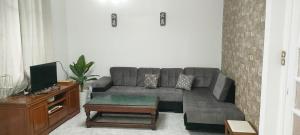 a living room with a couch and a tv at Layna in El Mouradia