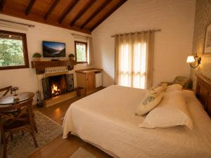 a bedroom with a large bed and a fireplace at Pousada Charme da Montanha in Monte Verde +25 photos