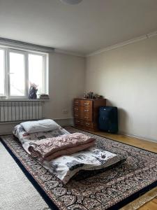 a bedroom with a bed and a dresser and a rug at Jumgal Nomad Nest in Kyzart
