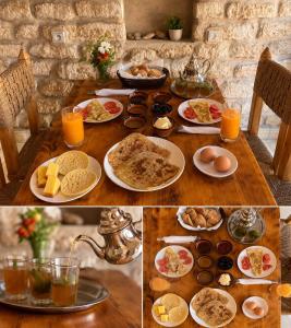 a table full of breakfast foods and orange juice at Kaouki paradise tafoukt in Essaouira