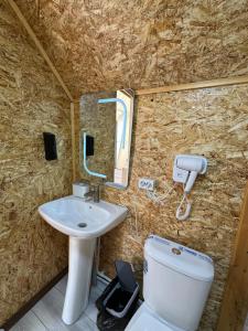 a bathroom with a sink and a toilet at Meykin Glamp in Cholpon-Ata