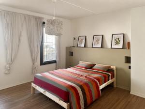 a bedroom with a bed with a colorful blanket at Cocon hyper centre de Pau avec parking in Pau