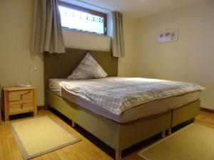 a bed in a bedroom with a window at Ferienwohnung "Eifelstueffje" in Mechernich