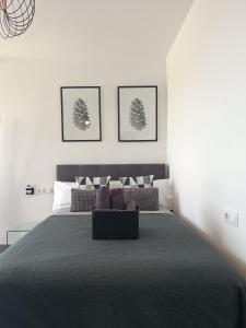a bedroom with a bed with two pictures on the wall at BEACH ALMIRANTE 9 MIJAS Marbella in Sitio de Calahonda +26 photos
