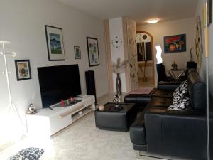a living room with a couch and a flat screen tv at Casa Klemann with private sun terrace in Cruce de Arinaga