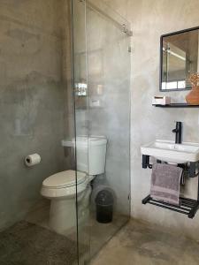 a bathroom with a toilet and a sink at Boutique Loft – Spectacular View – Lake – Mountain in Valle de Bravo