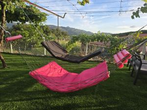 two hammocks on the grass in a yard at Casa Maria da Eira in Arcos de Valdevez