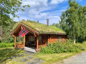 a house with a grass roof with a flag on it at Reisa River Lodge in Potka
