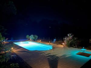 an empty swimming pool at night with lights at Château Talence 1870 in LʼAbsie