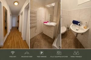 two pictures of a bathroom with a sink and a toilet at Stranach Appartements in Sankt Michael im Lungau