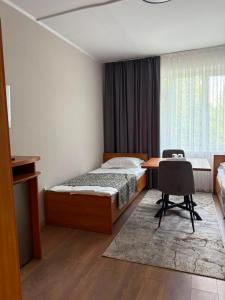 a bedroom with a bed and a desk and a table at Barskhan Guest House in Bosteri