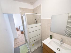 a bathroom with a sink and a mirror at La Maison du Clain in Jaunay-Clan
