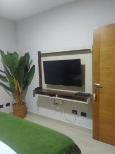 a bedroom with a tv on a wall with a plant at Bora 102 Garden Breeze 1 in La Laguna