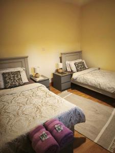 a bedroom with two beds and two night stands at mitchelstown castle chalet in Mitchelstown
