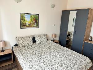 a bedroom with a large bed and a painting on the wall at Central apartment in Razlog +7 photos