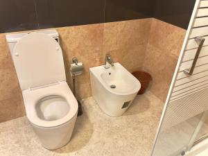 a bathroom with a toilet and a sink at Domus Taprobana in Dankotuwa