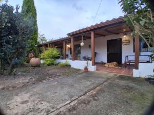 a house with a dog laying outside of it at Fonte di vita in Duitama