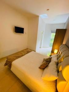 a bedroom with a large bed with a television on the wall at Hotel Mall Roma in Pereira +25 photos