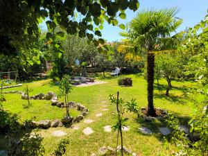 a garden with a palm tree and some plants at Apartments and Rooms Minex in Trebinje +22 photos