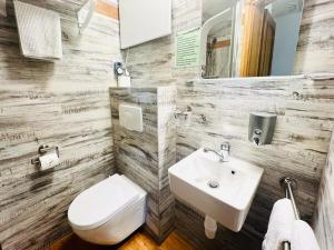 a bathroom with a toilet and a sink at Da Lat Homestay - mit EisCafe in Bad Schandau +19 photos