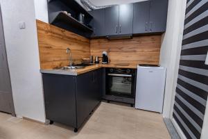 a small kitchen with a sink and a refrigerator at IlieskiApartment in Prilep