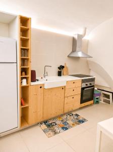 a kitchen with a sink and a refrigerator at Ductus Aquae House in Évora +8 photos
