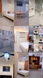a collage of different pictures of a room at takara stay in Delmas