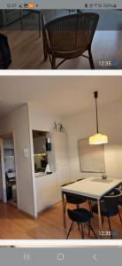 two pictures of a room with a table and a chair at Lagunabeach Knokke-Heist in Knokke-Heist