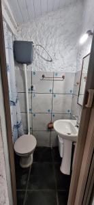 a small bathroom with a toilet and a sink at Pousada Tia Lucia in Saquarema +60 photos