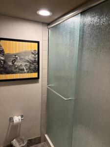 a shower with a glass door in a bathroom at Primm Valley Hotel & Casino in Jean