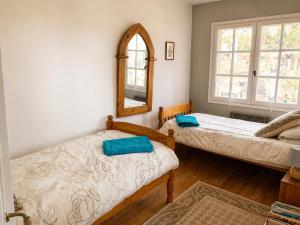 a bedroom with two beds and a mirror at Petit Vingne in Édon