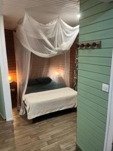 a bedroom with a bed with a mosquito net at an eol caraibes in Trois-Rivières +117 photos