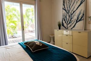 a bedroom with a bed and a large window at Villa Madame in Saint Martin +22 photos