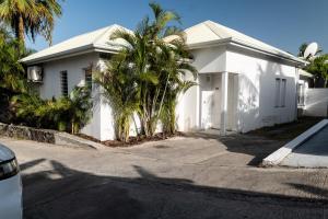 a white house with palm trees in front of it at Villa Madame in Saint Martin