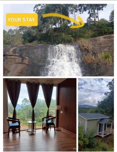 a collage of pictures of a waterfall and a house at The Brookshore in Kodaikānāl