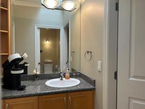 a bathroom with a sink and a mirror at A quiet independent entrance suite on second floors with private bathroom close to YVR in Richmond