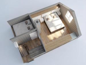 a rendering of a small apartment with a bedroom at Fjordperlen in Eidfjord
