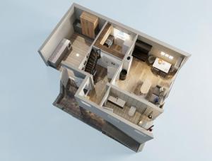 an overhead view of a floor plan of a house at Fjordperlen in Eidfjord +35 photos