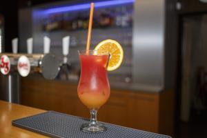 a drink in a glass with an orange slice at Hausboat David in Hrdoňov +10 photos