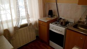 エカテリンブルクにあるАпартамент на Испанских Рабочих 31の小さなキッチン(コンロ、シンク付)