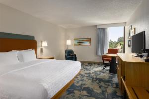 a hotel room with a bed and a desk at Hampton Inn Springfield-South in Springfield