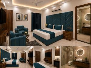 a hotel room with a bed and a bathroom at Hotel Amar Raja in Kurukshetra